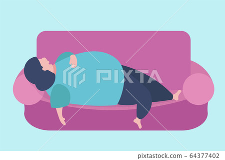 Funny thick or fat woman napping on sofa after - Stock Illustration  [64377402] - PIXTA