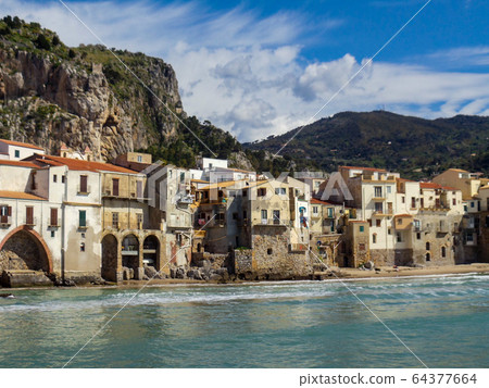View of Cefalu city, Ligurian Coast, Sicily, Italy 64377664