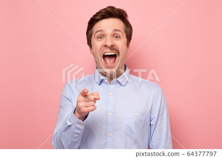 man with a half mustache after shaving laughing on man with a half mustache after shaving laughing on 64377797