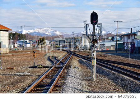 Shooting the morning scenery of JR Kutchan Station in spring Hokkaido Kutchan Town 64379555
