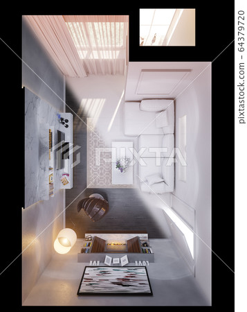 3d render of the interior design of the living room. Interior in white color 64379720
