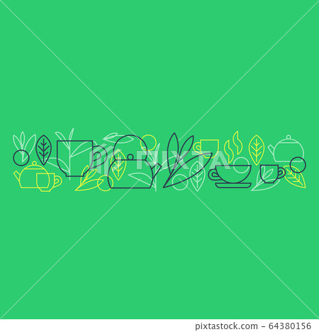 Green tea leaves decoration pattern and background 64380156