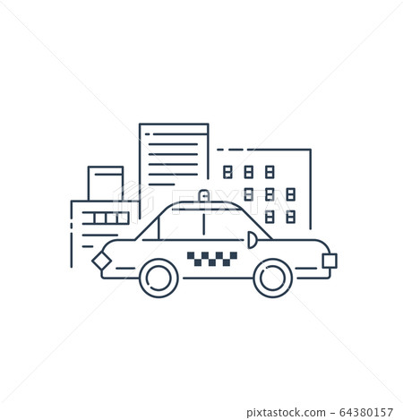 Taxi car and buildings concept 64380157