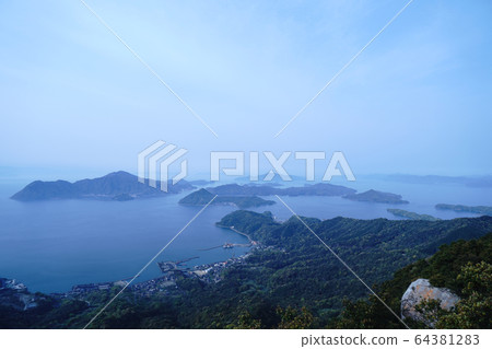 Amakusa islands floating in the morning mist seen from the summit of Ryugatake Amakusa islands floating in the morning mist seen from the summit of Ryugatake 64381283