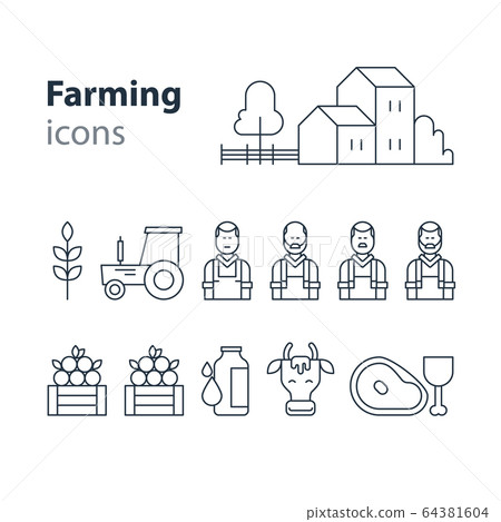 Farming products icons set, fruit vegetables Farming products icons set, fruit vegetables 64381604