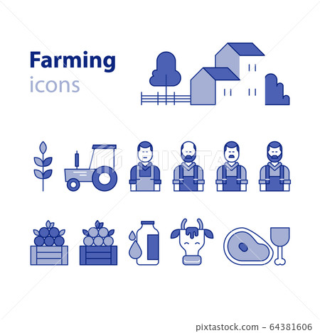 Farming products icons set, fruit vegetables Farming products icons set, fruit vegetables 64381606