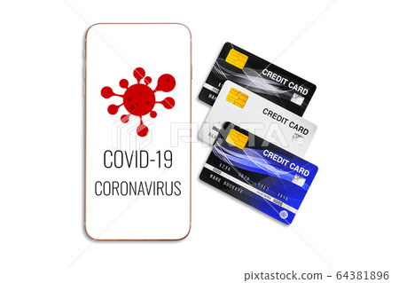 Smartphone and credit card on white background. Smartphone and credit card on white background. 64381896