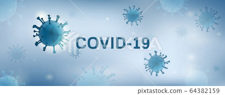 Virus particles on white blue banner background Virus particles on white blue banner background 64382159