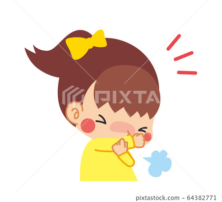 Little girl coughing over mouth with sleeves... - Stock Illustration ...