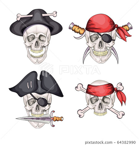 Danger pirate skull set in bandane and hat for tattoo or t-shirt design. 64382990
