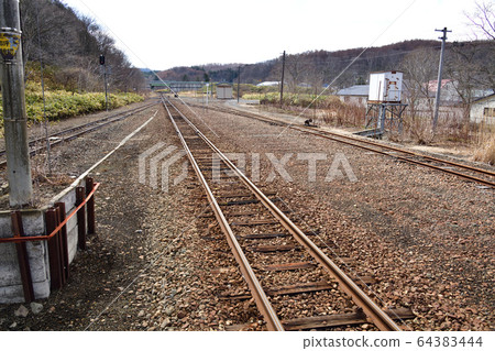 We photograph scenery of JR Ozawa Station in spring Kyowacho, Hokkaido We photograph scenery of JR Ozawa Station in spring Kyowacho, Hokkaido 64383444
