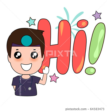 Dentist with word Hi, Cartoon character Dentist Dentist with word Hi, Cartoon character Dentist 64383473