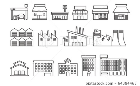 Line Icon商店 工廠 設施 插圖素材 圖庫