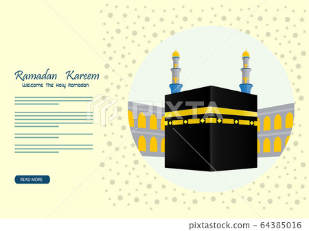 Marhaban Ya Ramadhan with Hajj Kaaba background 64385016