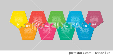 Nine puzzle jigsaw pentagon line info graphic. - Stock Illustration ...