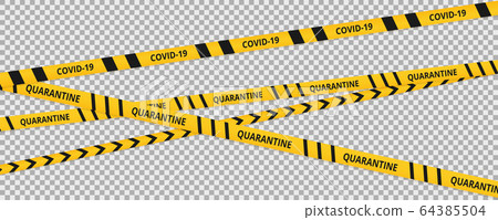 Quarantine coronavirus tape border background. Warning coronavirus quarantine yellow and black stripes. Quarantine coronavirus tape border background. Warning coronavirus quarantine yellow and black stripes. 64385504