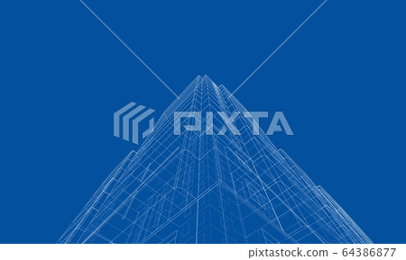 Vector wire-frame model of a multi-storey building-插圖素材 [64386877 ...