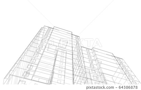 Vector wire-frame model of a multi-storey building 64386878