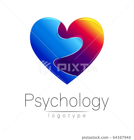 Modern logo of Psychology. Broken heart. . Creative style. Logotype in vector. Design concept. Brand company. Blue and grief red color on white background. Symbol for web, print, card, flyer. Modern logo of Psychology. Broken heart. . Creative style. Logotype in vector. Design concept. Brand company. Blue and grief red color on white background. Symbol for web, print, card, flyer. 64387948