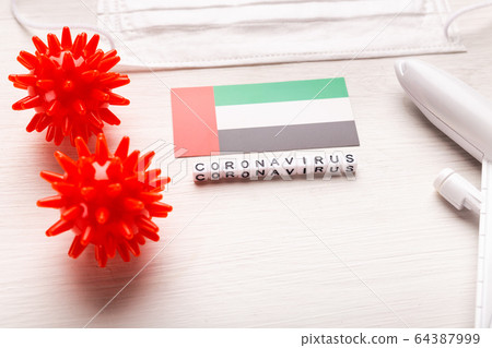 Flight ban and closed borders for tourists and travelers with coronavirus covid-19. Airplane and flag of United Arab Emirates on a white background. Coronavirus pandemic. Flight ban and closed borders for tourists and travelers with coronavirus covid-19. Airplane and flag of United Arab Emirates on a white background. Coronavirus pandemic. 64387999