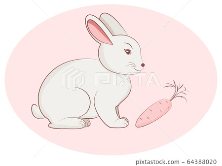 Cute white rabbit with carrot in cartoon style Cute white rabbit with carrot in cartoon style 64388020
