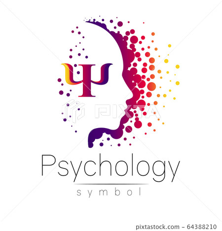 Modern head sign of Psychology. Profile Human. Letter Psi. Creative style. Symbol in vector. Design concept. Brand company. Violet color isolated on white background. Icon for web, print 64388210