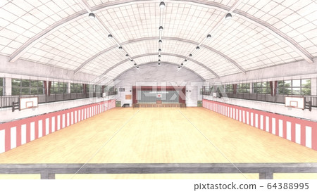 Gymnasium entrance ceremony canceled, school without chair, coronavirus illustration 87 64388995