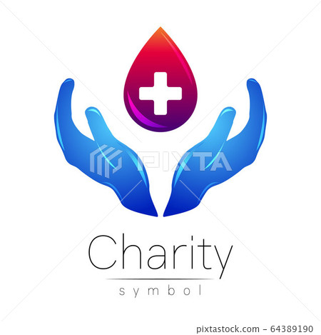 Vector illustration. Symbol of Charity. Sign hand isolated on white background.Blue Icon company, web, card, print. Modern bright element. orphans Help care blood Vector illustration. Symbol of Charity. Sign hand isolated on white background.Blue Icon company, web, card, print. Modern bright element. orphans Help care blood 64389190