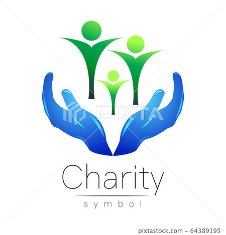 Vector illustration. Symbol of Charity. Sign hand isolated on white background.Blue Icon company, web, card, print. Modern bright element. orphans Help care family Vector illustration. Symbol of Charity. Sign hand isolated on white background.Blue Icon company, web, card, print. Modern bright element. orphans Help care family 64389195