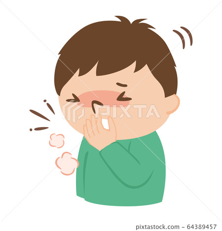 Illustration of a young man covering his mouth with hands and coughing. Illustration of a young man covering his mouth with hands and coughing. 64389457