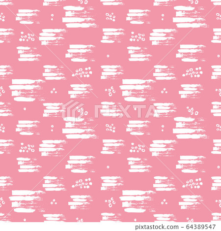 Vector colorful seamless pattern with brush strokes and strokes. White color on pink background. Hand painted grange texture. Ink geometric elements. Fashion modern style. Unusual girly school summer 64389547