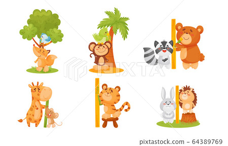 Funny Animals Measuring and Comparing Heights Vector Set Funny Animals Measuring and Comparing Heights Vector Set 64389769
