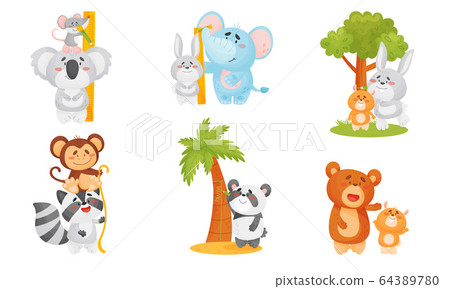 Funny Animals Measuring and Comparing Heights Vector Set 64389780