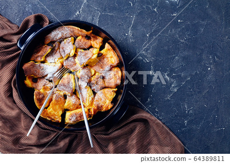 Austrian breakfast pancake, top view, copy space 64389811