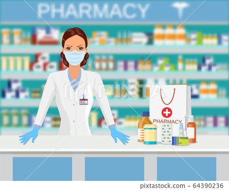 Modern interior pharmacy or drugstore. Modern interior pharmacy or drugstore. 64390236