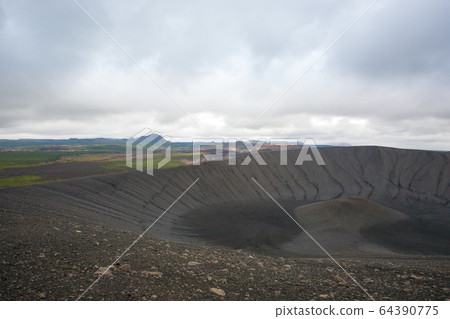 Hverfell caldera volcano top view, Iceland 64390775