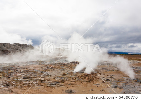 Hverir mud pools day view, Iceland landmark 64390776
