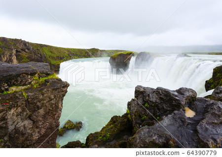 Godafoss falls in summer season view, Iceland 64390779