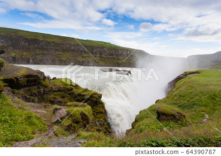 Gullfoss falls in summer season view, Iceland Gullfoss falls in summer season view, Iceland 64390787