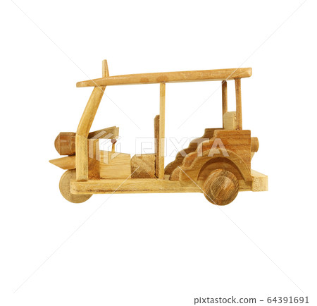 Tuk Tuk wooden toy model isolated on white Tuk Tuk wooden toy model isolated on white 64391691