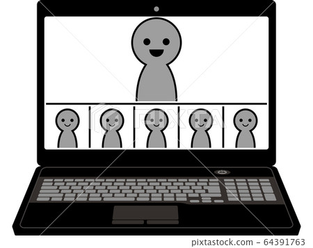 Online meeting on laptop (monochrome) 64391763