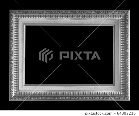Gray picture frame on black background. Gray picture frame on black background. 64392236