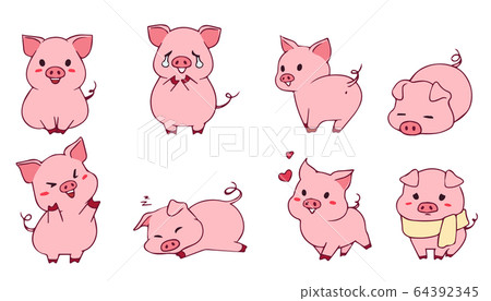 Cute little piggy set. Hand drawn vector Cute little piggy set. Hand drawn vector 64392345