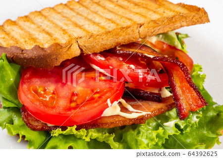 Typical BLT sandwich (bacon, lettuce, tomato) 64392625