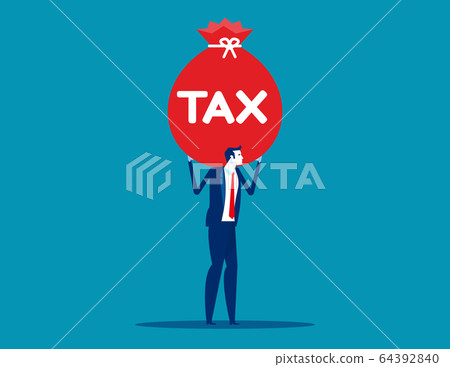 Businessman holding a big money bag with tax on 64392840