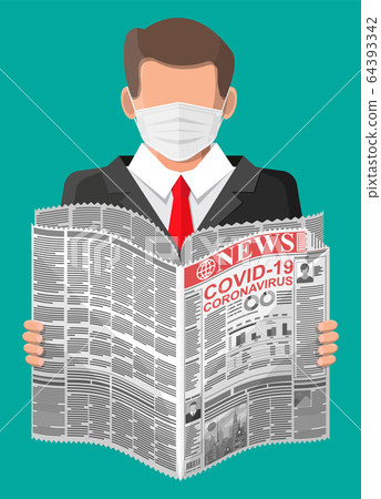 Man reads newspaper news about covid19 coronavirus 64393342