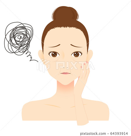 下垂的女人患有皮膚疾病 下垂的女人患有皮膚疾病 64393914