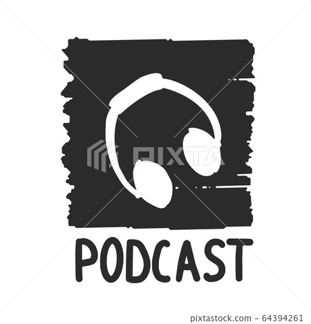 Podcast logo isolated Hand drawn vector microphone Podcast logo isolated Hand drawn vector microphone 64394261