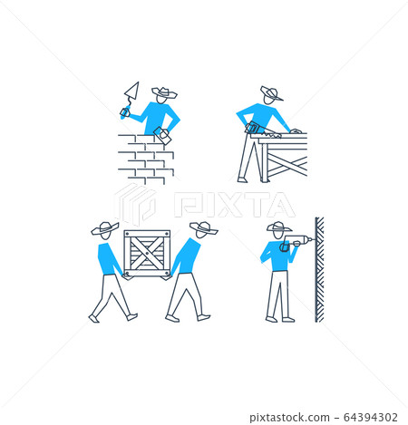 Working men at construction site, season works 64394302