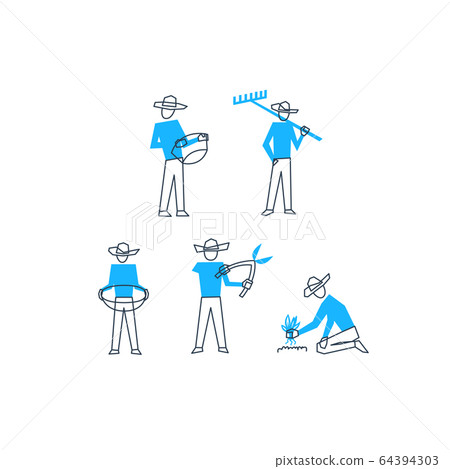 Working men at farm, season works Working men at farm, season works 64394303